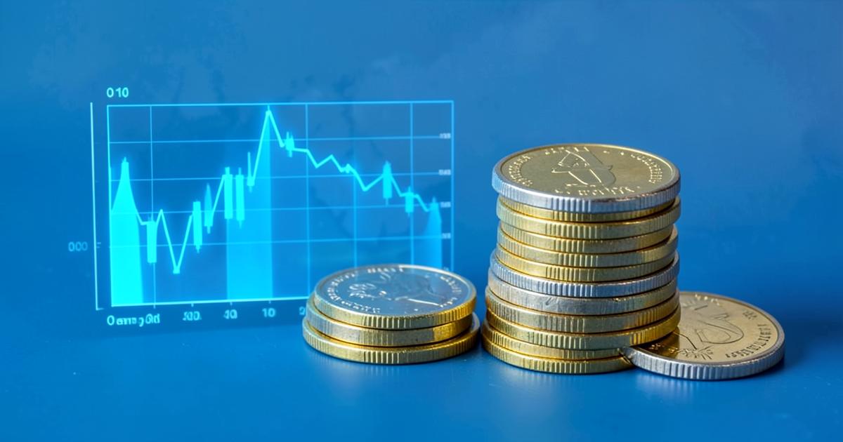 Coins and a blue chart representing the true cost of trading